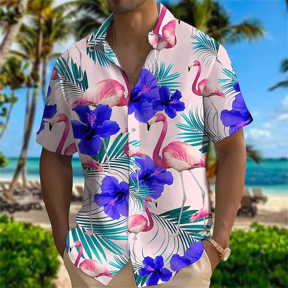 RBB Summer 2025 Men’s Hawaiian Shirt – 3D Animal & Plant Print, Short Sleeve, Beach Style, Plus Size up to 5XL