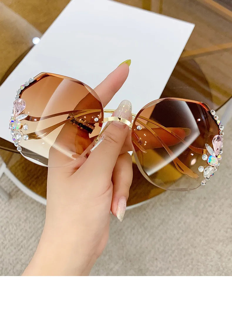 RBB Diamond Rimless Cut-Edge Sunglasses – Women’s Face-Slimming Eyewear