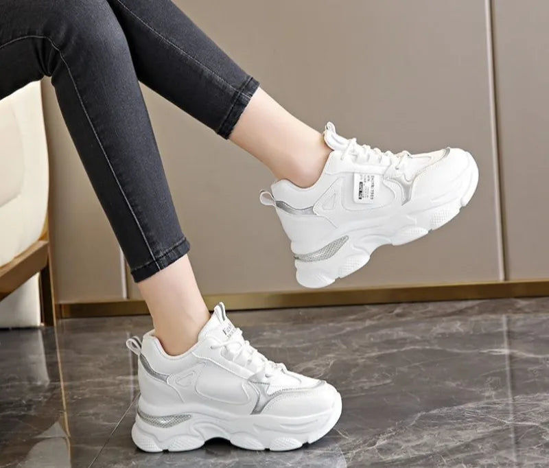 Women’s White Sport Sneakers – Thick Sole, Ultra-Light Platform, Casual & Running Shoes (Spring/Autumn 2025)