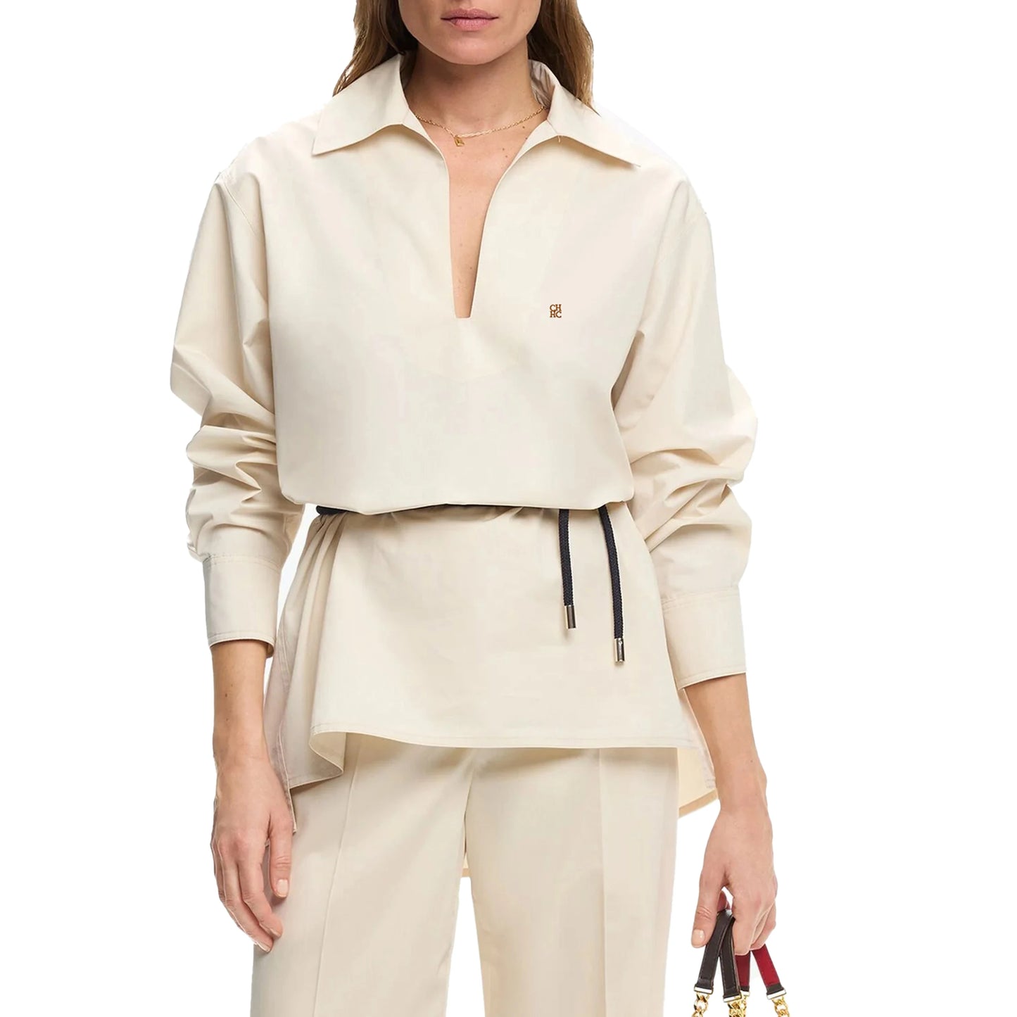 RBB Women's Elegant V-Neck Blouse – Solid Long Sleeve Office Tunic Top