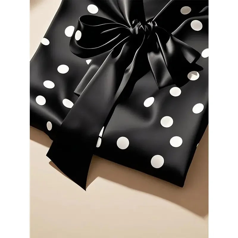 RBB Women's Satin Polka Dot Blouse – Elegant Lace-Up Bow Long Sleeve Top