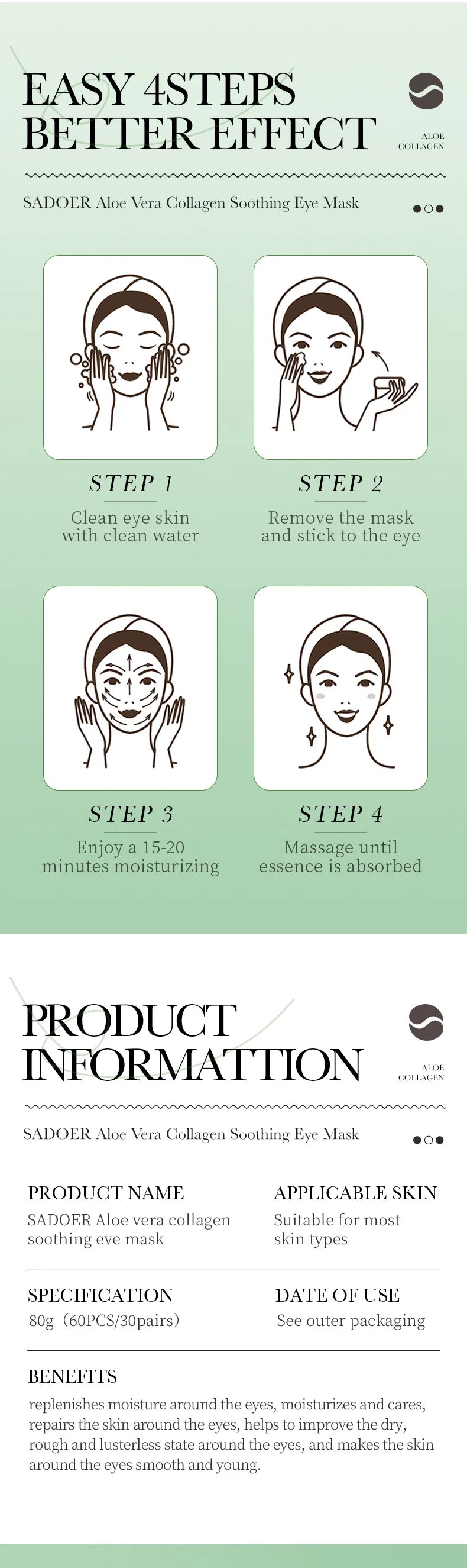 Collagen & Aloe Vera Eye Mask – 60pcs | Anti-Dark Circles & Eye Bag Treatment