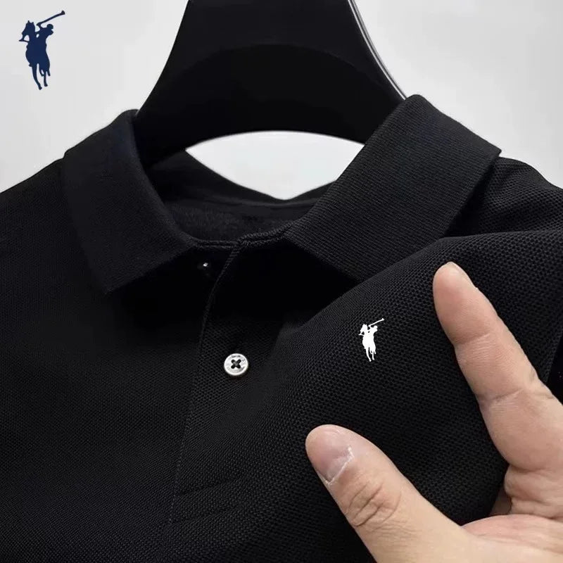 RBB 2025 Men’s Luxury Polo Shirt – Exquisite Horse Print, Short Sleeve, High-End Designer Summer Menswear