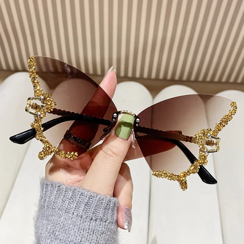 RBB Y2K Oversized Butterfly Sunglasses for Women – Diamond Edge Design, Fashion Street Style