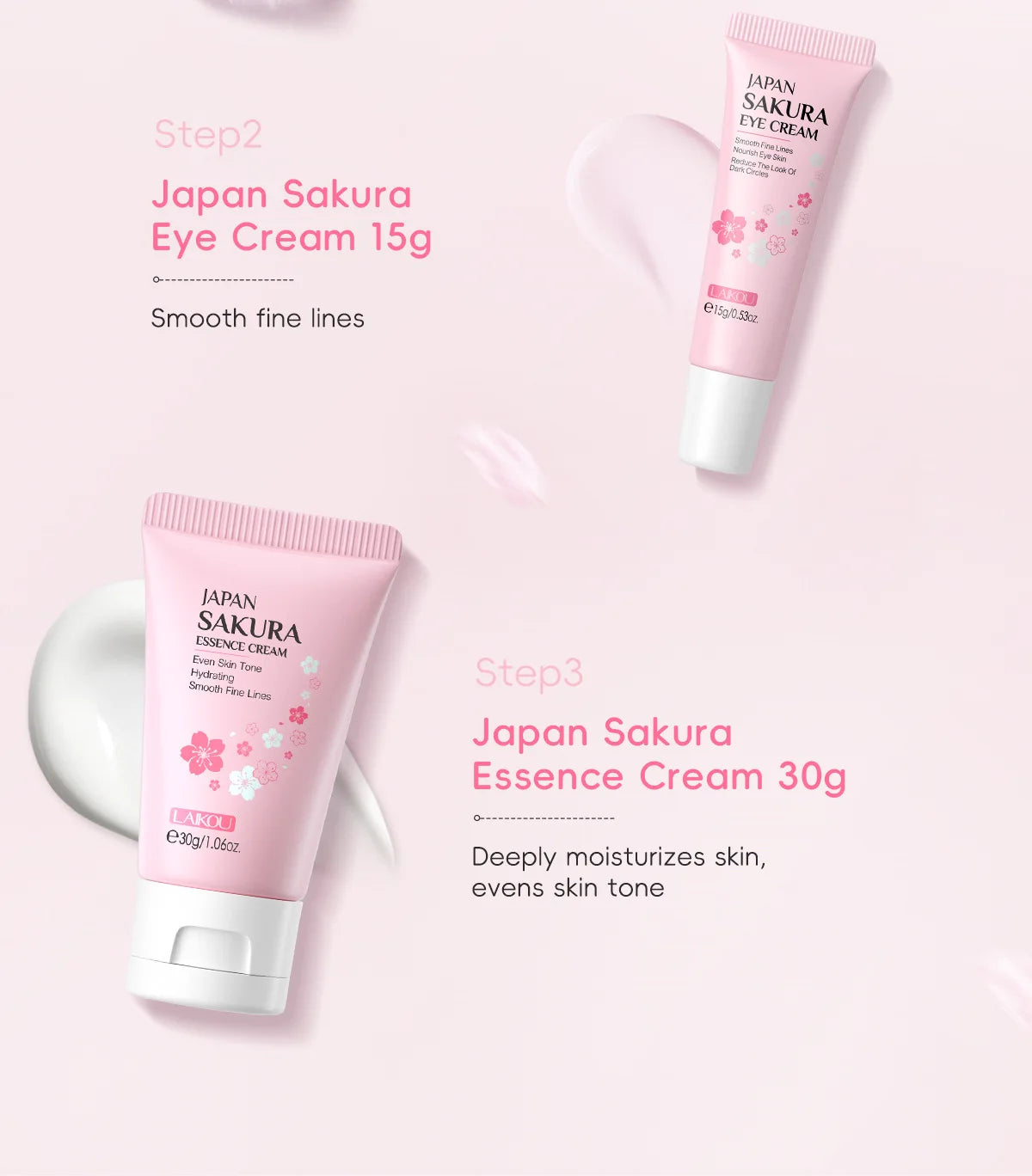 3-Piece Sakura Skincare Set – Cream, Serum & Eye Cream for Daily Moisturizing