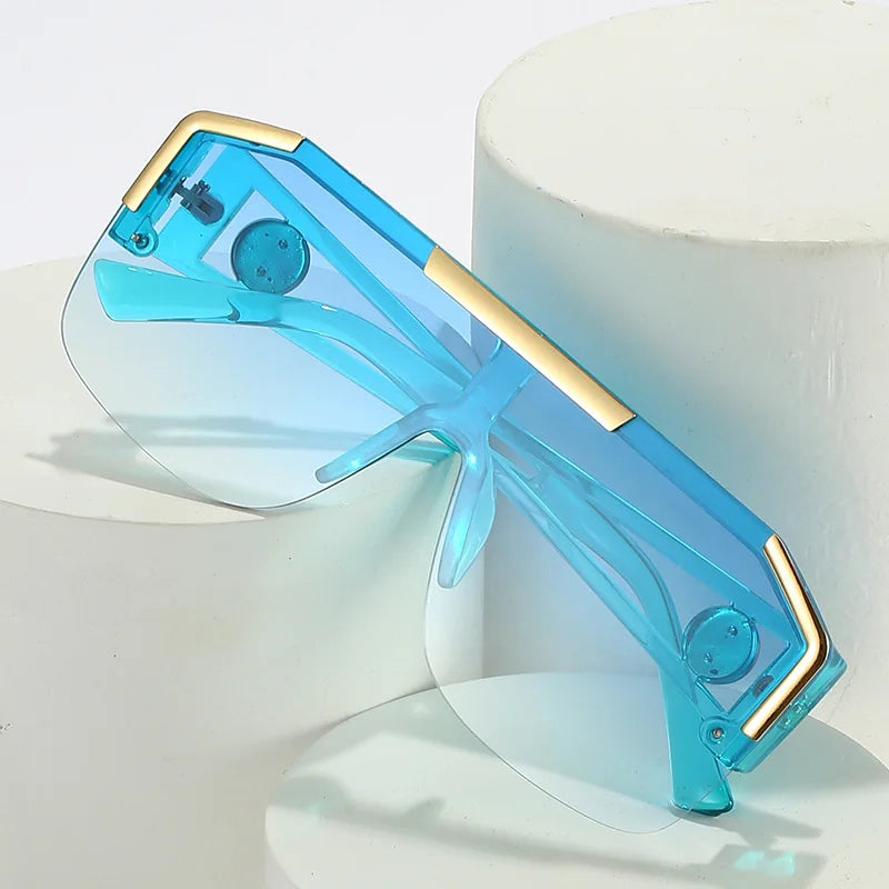 RBB Women's Flat Top One-Piece Sunglasses – Oversized Half Frame with Lion Head Detail | UV400 Big Sun Shades