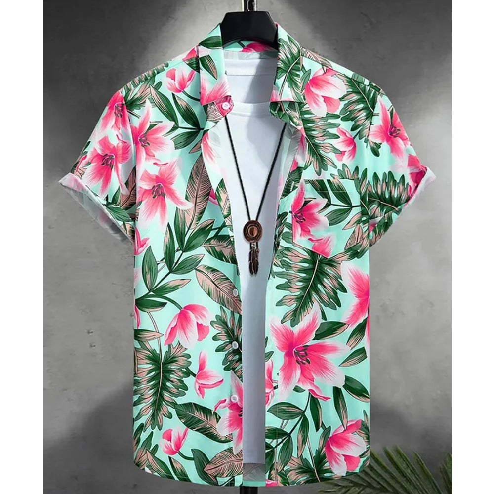 RBB Summer 2025 Men’s Hawaiian Shirt – 3D Animal & Plant Print, Short Sleeve, Beach Style, Plus Size up to 5XL