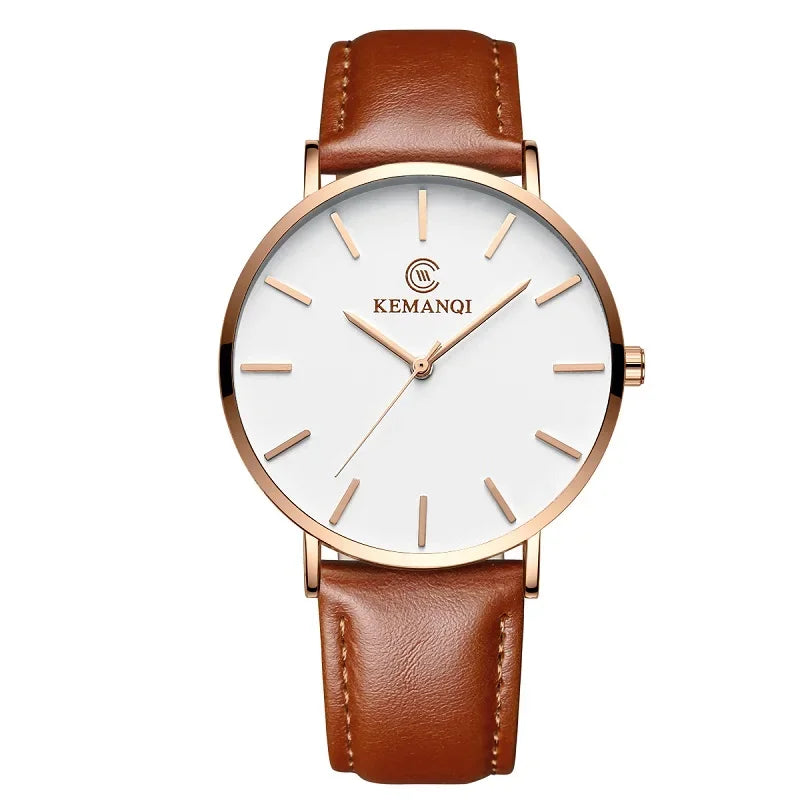 RBB Ultra-Thin Men's Quartz Watch – Minimalist Design, Leather Strap, Business Casual Style