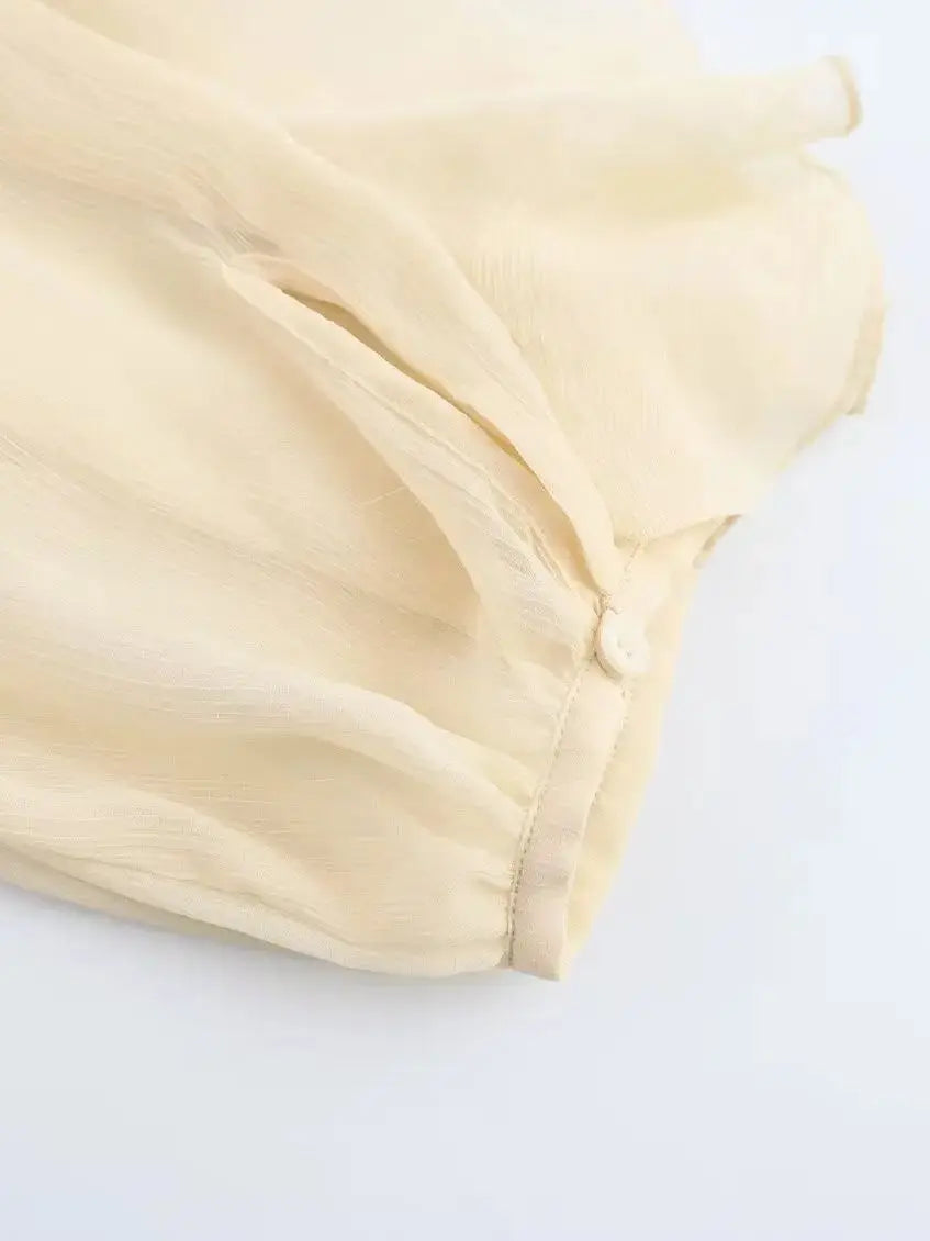 RBB Women's Summer V-Neck Ruffle Blouse – Sheer Tiered Button-Front Beach Top