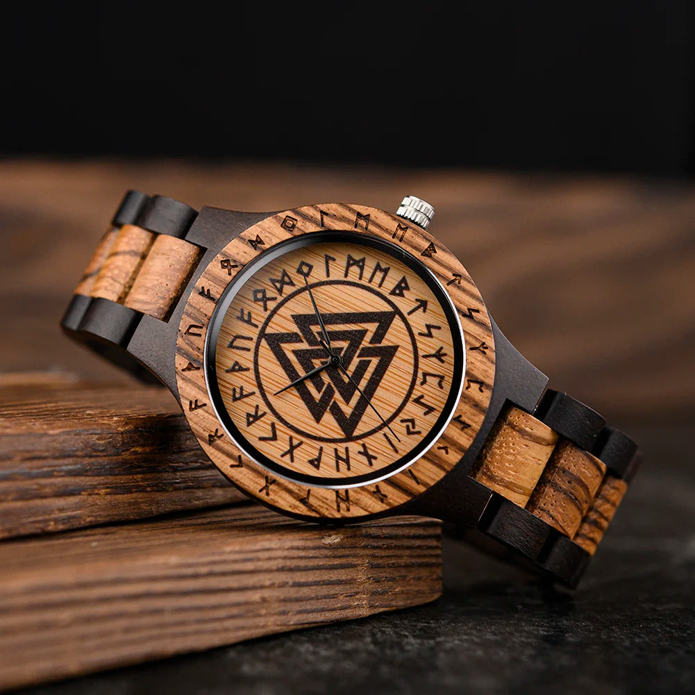 RBB Viking Wooden Wristwatch for Men – Vintage Style with Quartz Movement | Customizable