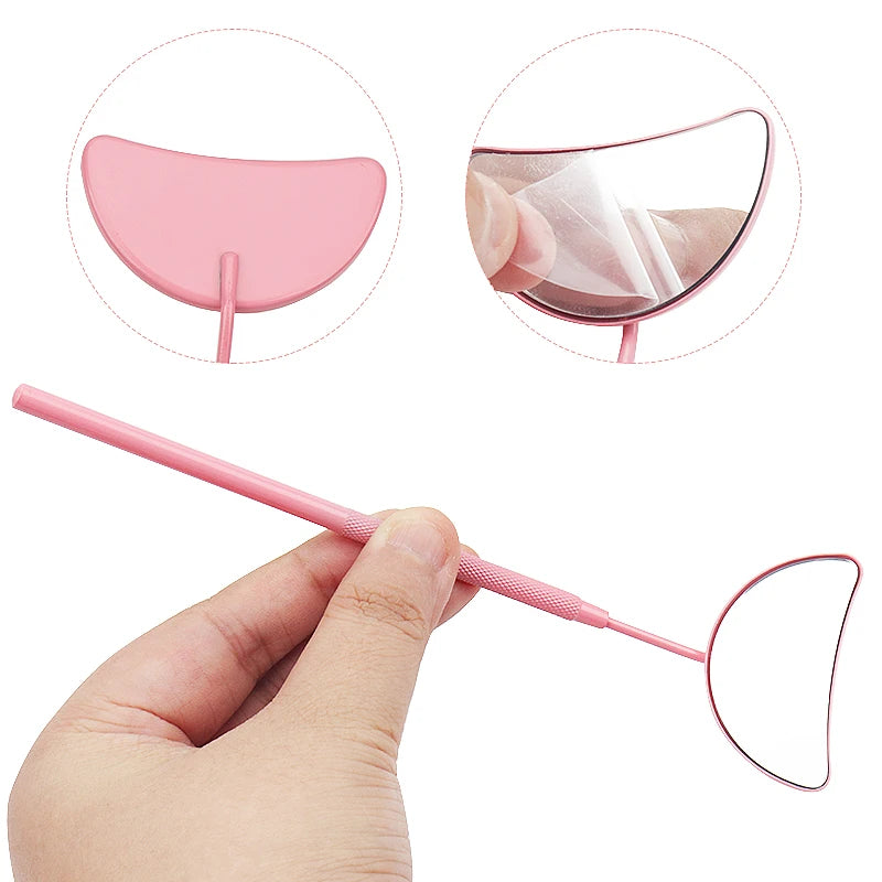 1Pc Moon-Shaped Eyelash Extension Inspection Mirror – Detachable Stainless Steel Lash Tool