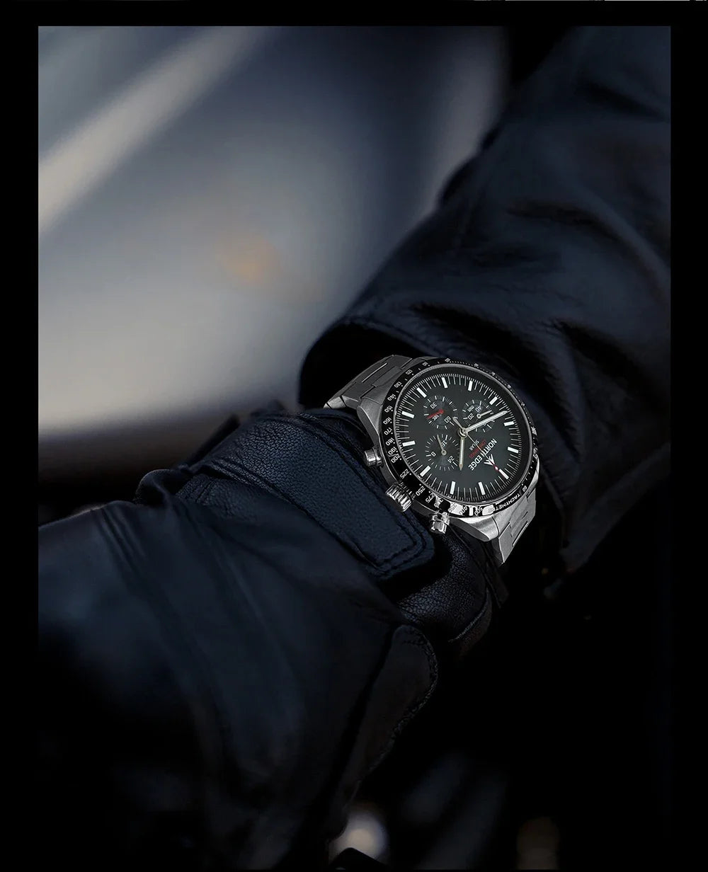 RBB Men’s 2025 Longwings Solar Quartz Pilot Watch – Stopwatch, Luminous, 50M Waterproof, Full Stainless Steel