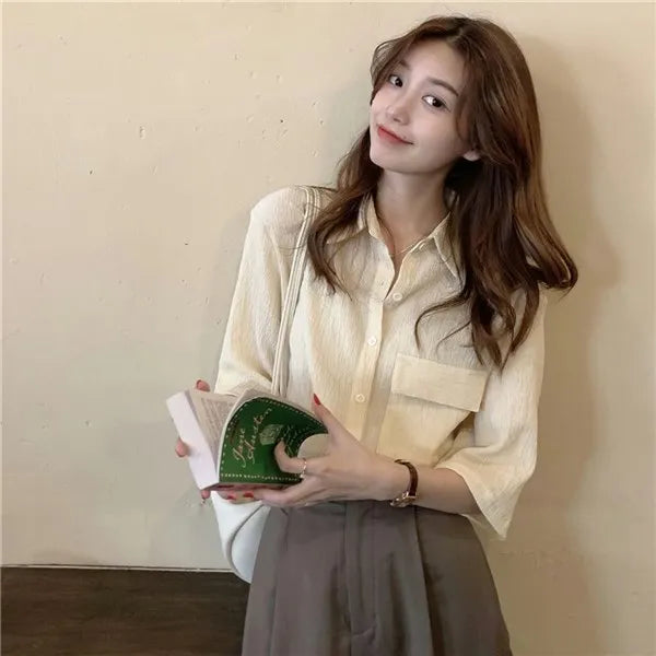 RBB Women's Retro Quarter Sleeve Shirt – Loose Fit Casual Summer Outerwear