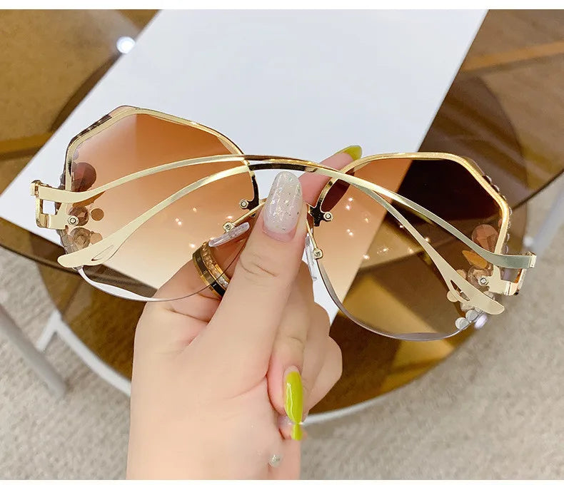 RBB Diamond Rimless Cut-Edge Sunglasses – Women’s Face-Slimming Eyewear