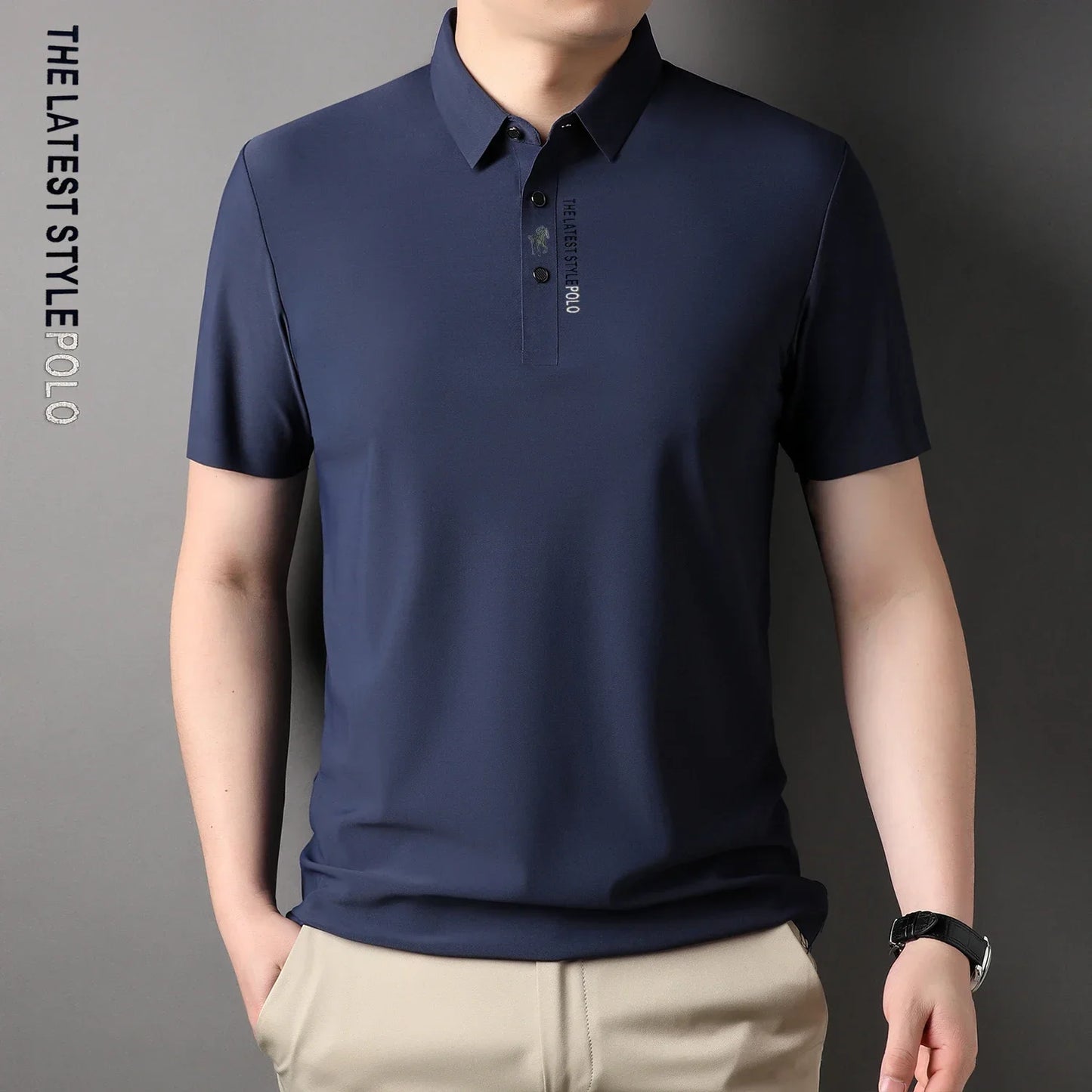 RBB Ice Silk Embroidery Polo Shirt – 2024 Summer Korean Fashion Men’s Business Casual Short Sleeve T-Shirt