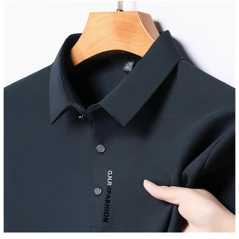 RBB 2025 Men’s Breathable Short Sleeve Solid Color Polo Shirt – Comfortable Elastic Casual Business Top