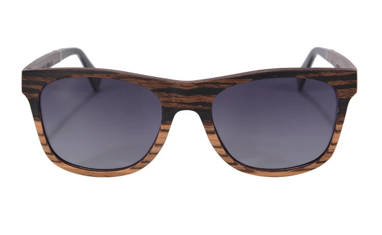 RBB Polarized Wood Frame Sunglasses – Unisex Square Ebony Shades for Biking & Outdoor Wear