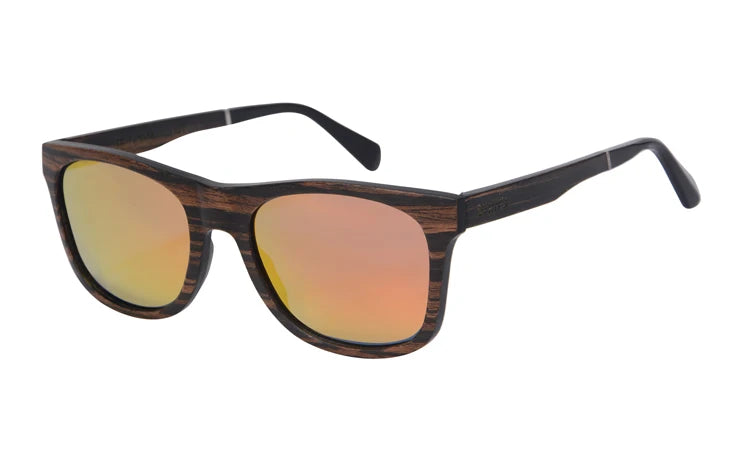 RBB Polarized Wood Frame Sunglasses – Unisex Square Ebony Shades for Biking & Outdoor Wear