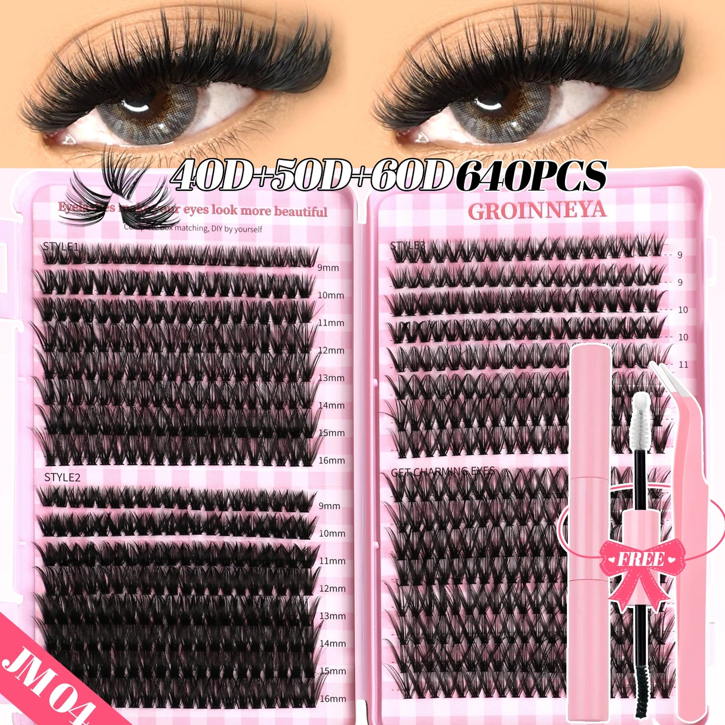 DIY Lash Clusters Set – Mixed Fluffy Individual Extensions with Lash Bond & Seal Kit