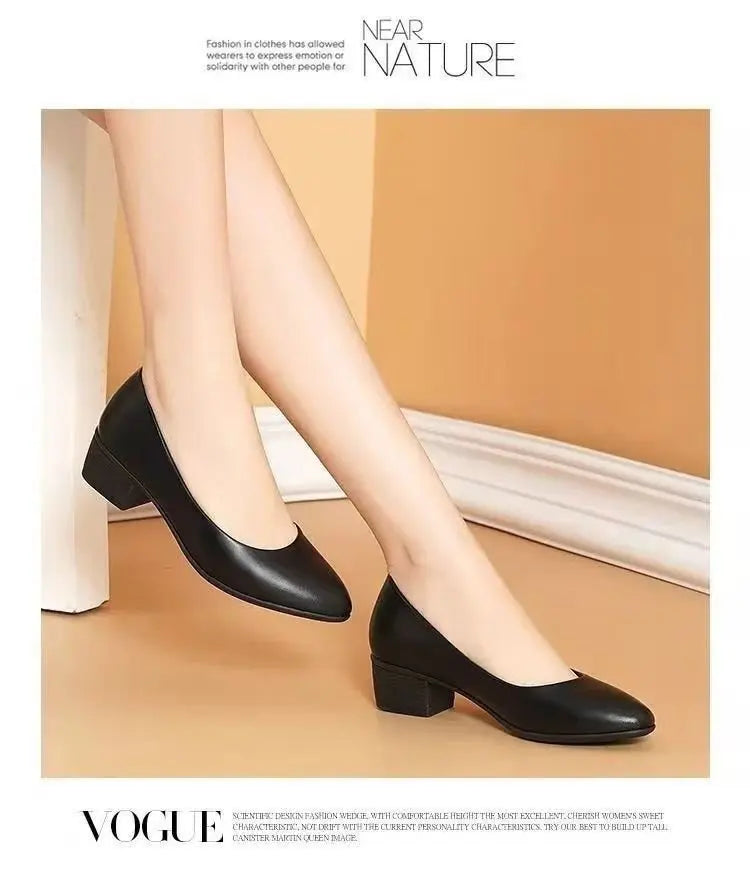 RBB 2025 Women's Genuine Leather Low-Heel Pumps – Slip-On Formal & Office Shoes for Daily Comfort