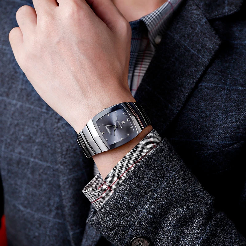 RBB Men's Tungsten Steel Watch – Square Dial, Swiss Ronda Quartz Movement, Sapphire Glass