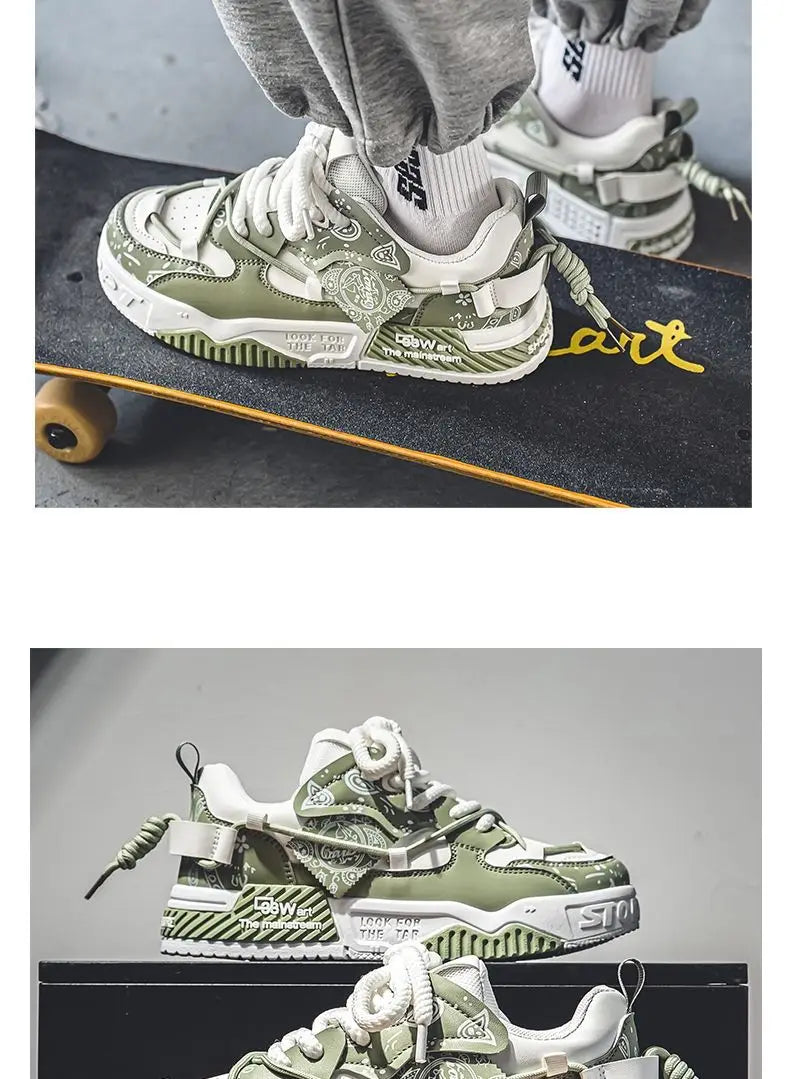 Men’s 2025 Platform Sneakers – Trendy Graffiti Skateboard Lace-Up, Soft Sole, Non-Slip Outdoor Sports Shoes