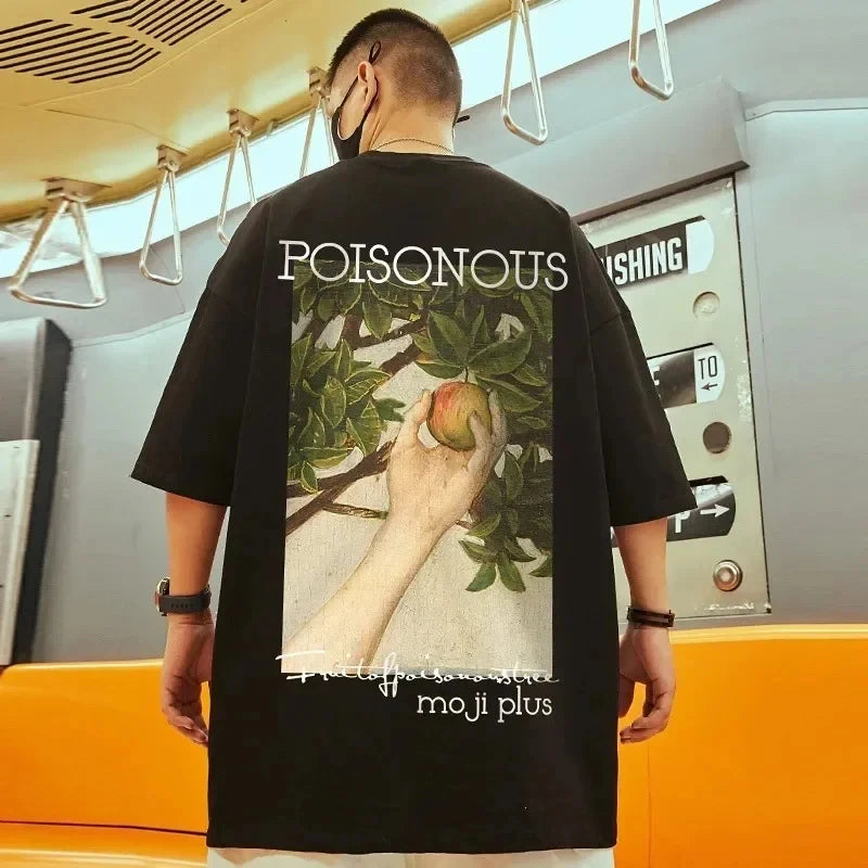 RBB Men's Large Size Cartoon Print Hip-Hop Streetwear Cotton Short Sleeve T-Shirt