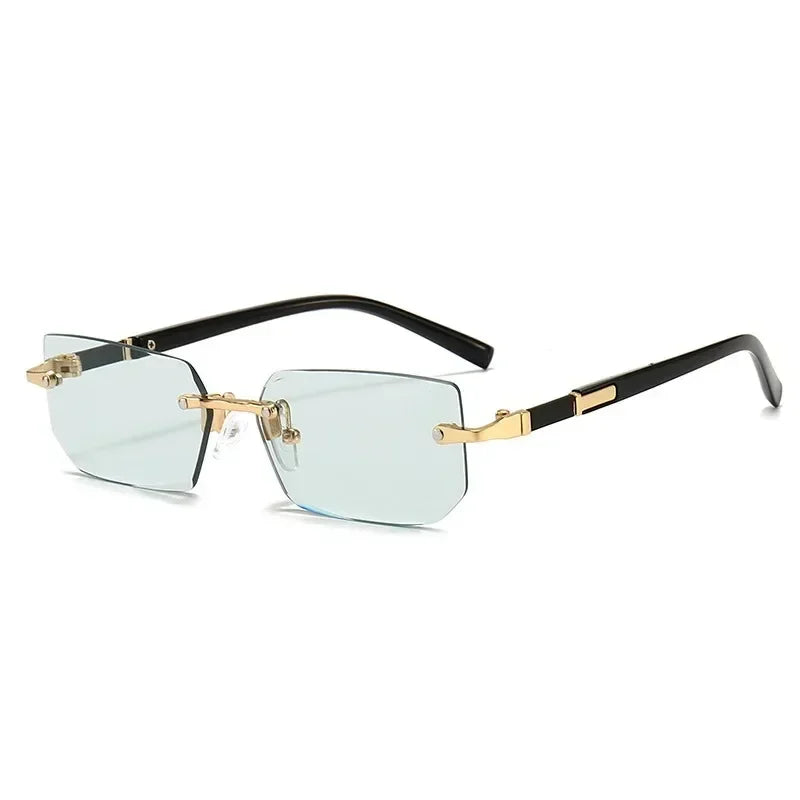RBB Rimless Rectangle Sunglasses – Unisex Fashion Small Square Shades