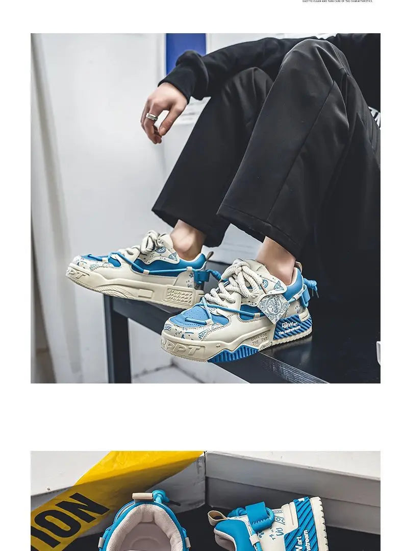 Men’s 2025 Platform Sneakers – Trendy Graffiti Skateboard Lace-Up, Soft Sole, Non-Slip Outdoor Sports Shoes