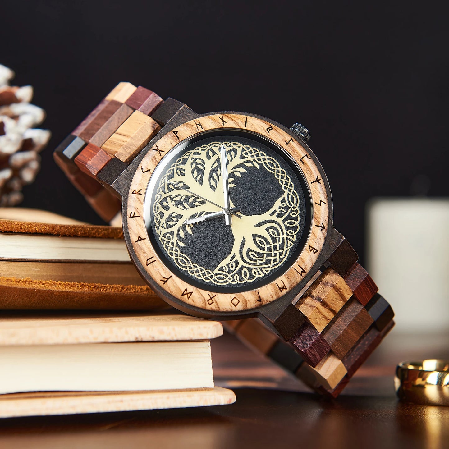 RBB Viking Wooden Wristwatch for Men – Vintage Style with Quartz Movement | Customizable