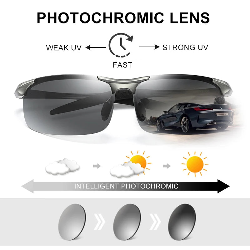 RBB Rimless Aluminium Outdoor Sport Sunglasses – Photochromic Polarized UV Protection for Men