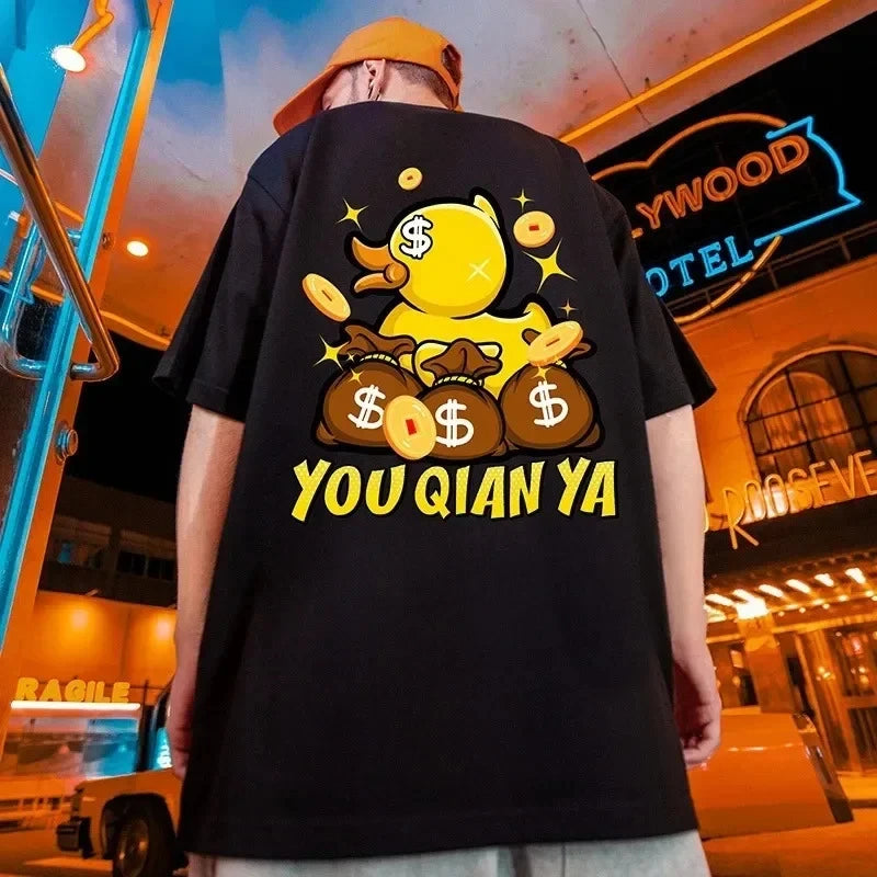 RBB Men's Large Size Cartoon Print Hip-Hop Streetwear Cotton Short Sleeve T-Shirt