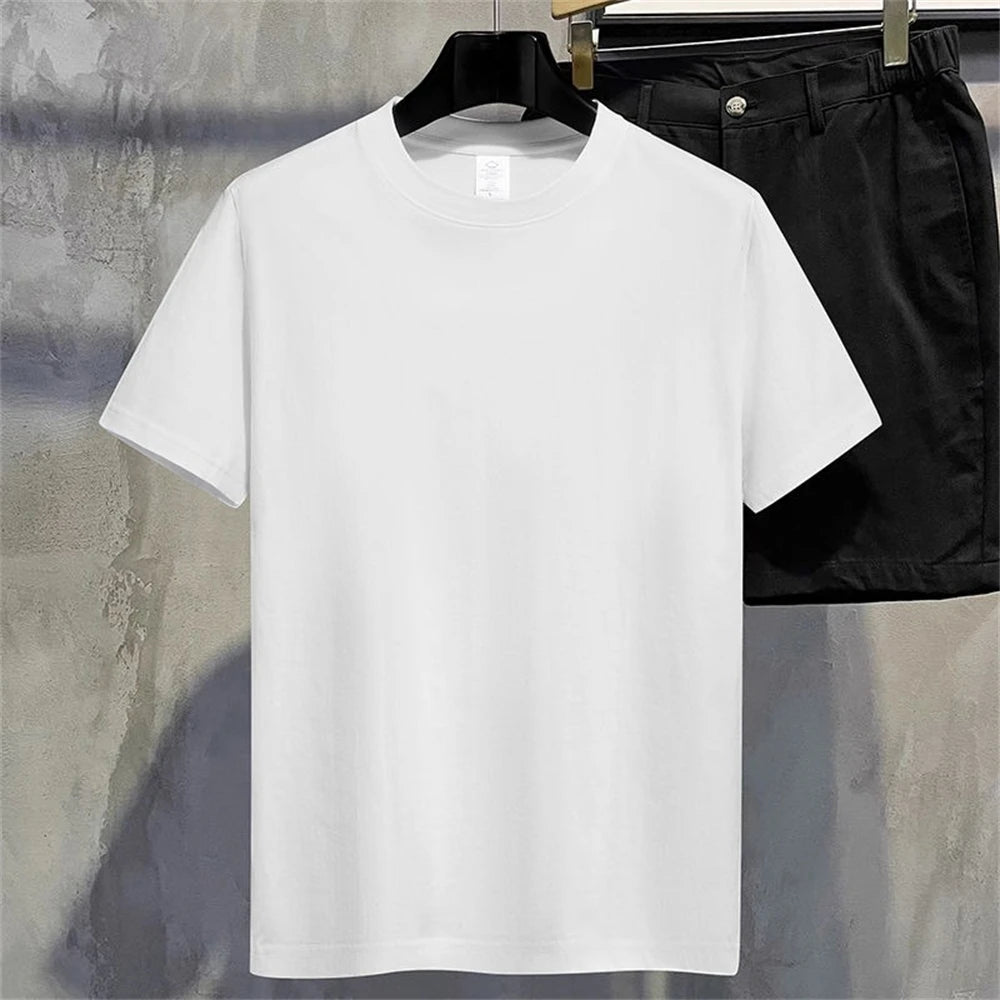 RBB Unisex Summer Cotton Solid Color O-Neck Short Sleeve T-Shirt – Couple White Casual Tee
