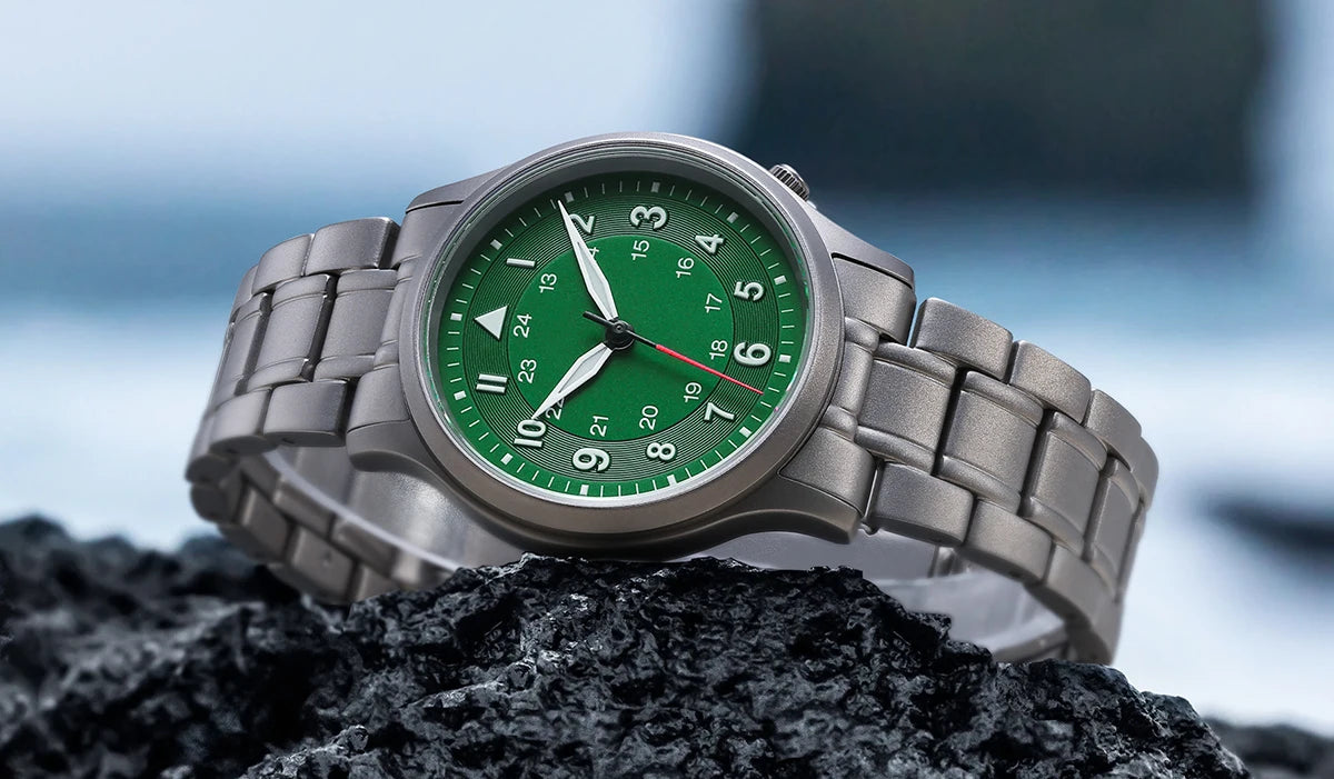 RBB Full Titanium Pilot Men's Watch – VH31 Quartz, Sapphire Glass, Super Luminous, Lightweight Sport Wristwatch