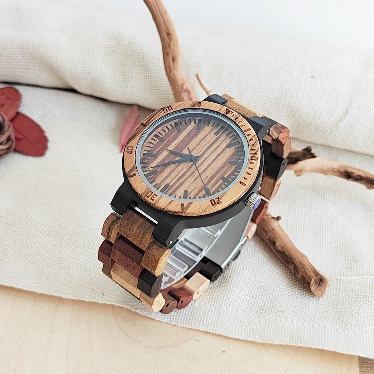 RBB Personalized Wooden Quartz Watch – Unisex Leather Strap, Custom Engraving, Gift-Ready