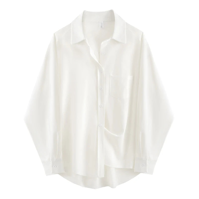 RBB Women's Oversized Minimalist White Shirt – Long Sleeve Button-Up Tunic Blouse