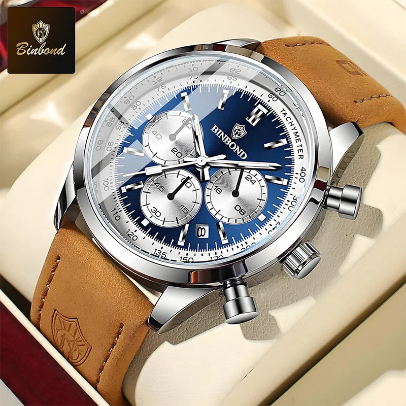 RBB Men's Quartz Watch – Leather Strap, Luminous Dial, Waterproof, Sports & Business Style