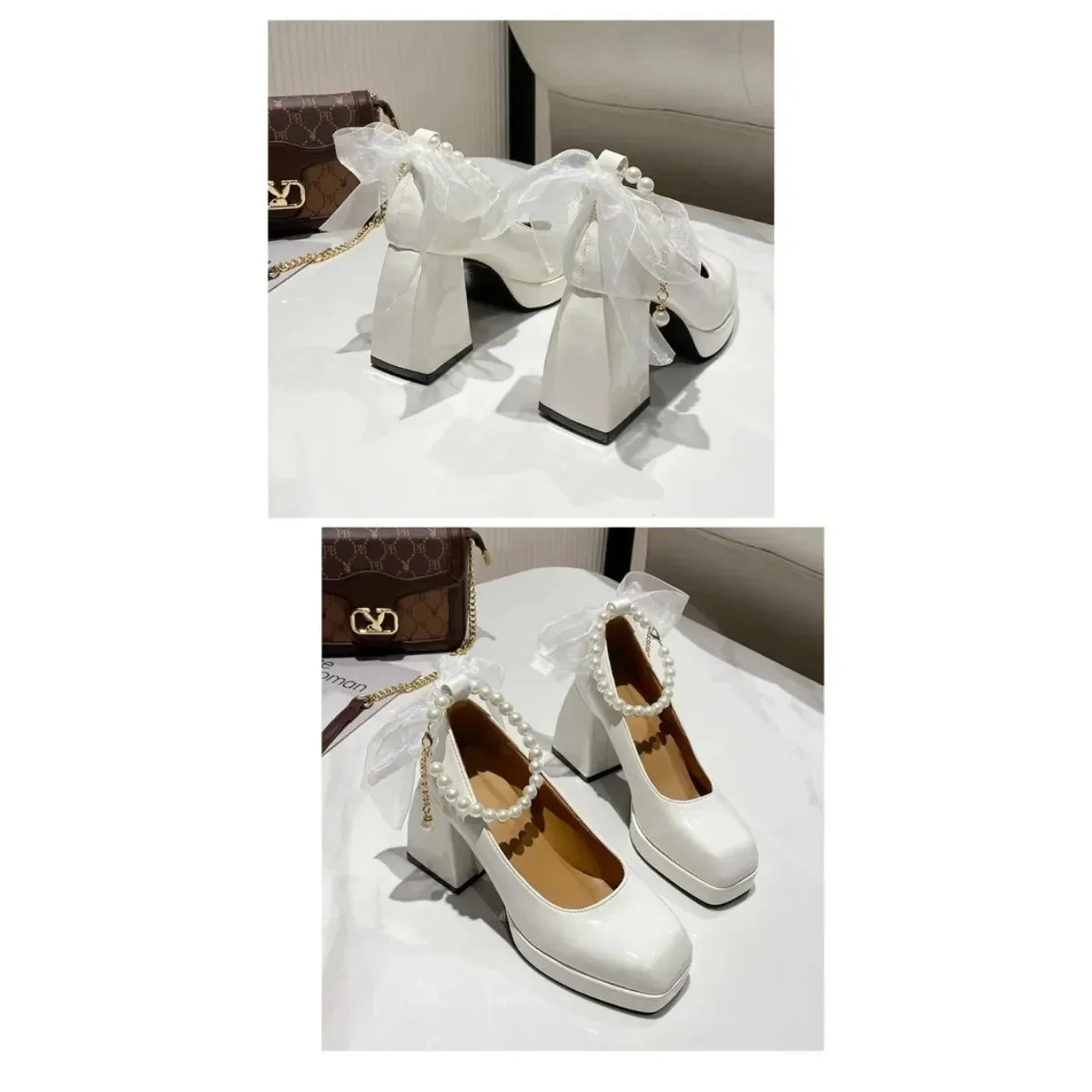 RBB 2024 Women's Mary Jane Platform High Heels – Elegant White Pumps