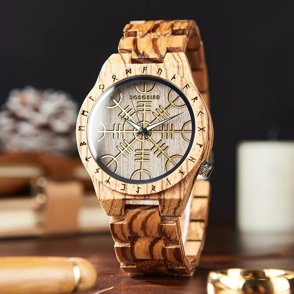 RBB Viking Wooden Wristwatch for Men – Vintage Style with Quartz Movement | Customizable