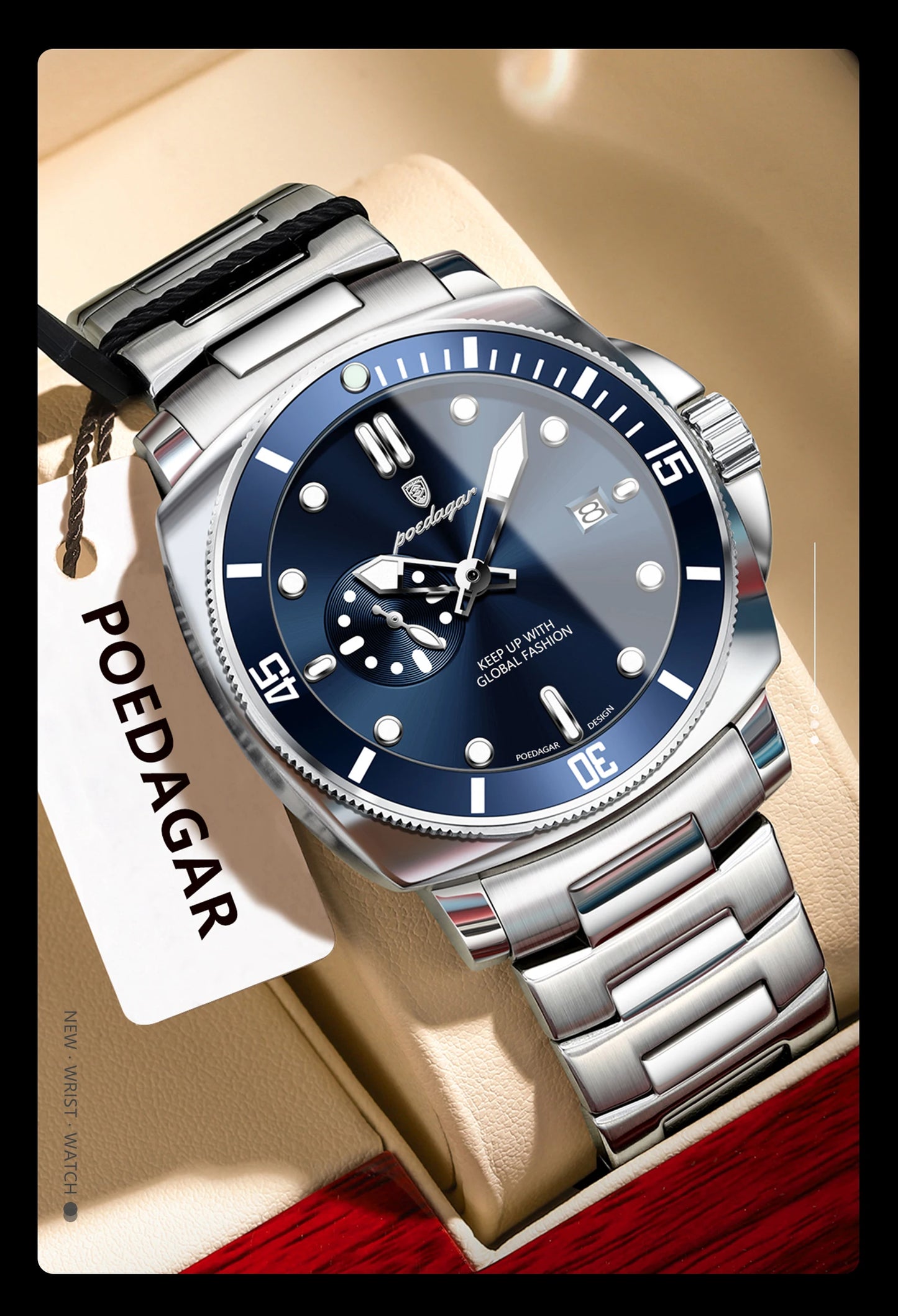 RBB Luxury Men's Quartz Watch – Stainless Steel, Waterproof, Luminous, Date Display, Business Style