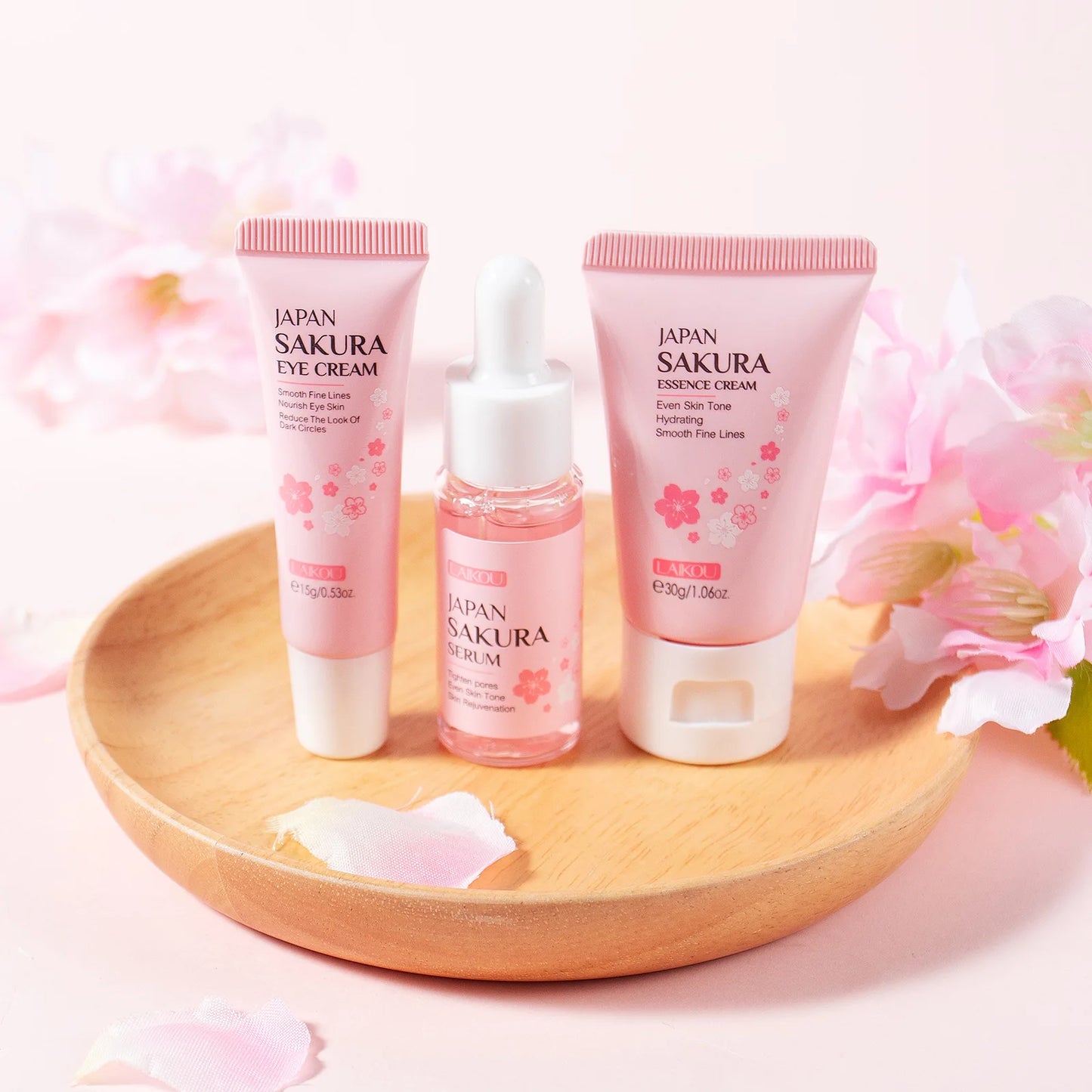 3-Piece Sakura Skincare Set – Cream, Serum & Eye Cream for Daily Moisturizing