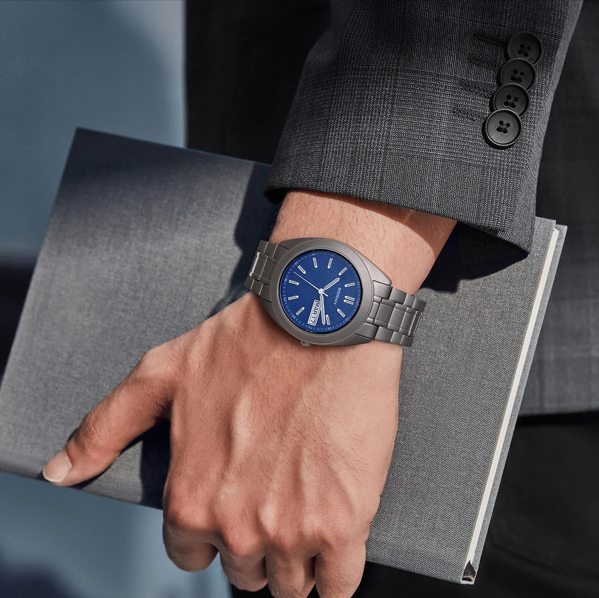 RBB Titanium Men’s Quartz Watch – Date & Week Calendar, Sapphire Crystal, Super Luminous, 38mm, 10ATM Waterproof