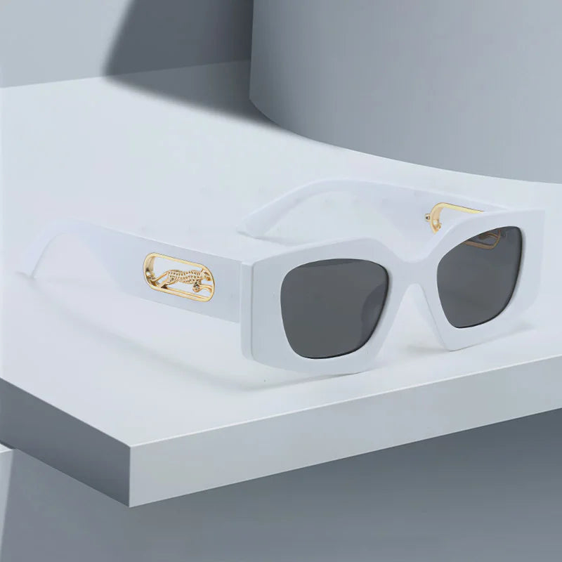 RBB Fashion Sunglasses – 2025 Luxury Geometric Eyewear for Women with Black Frame & Leopard Gold Decoration