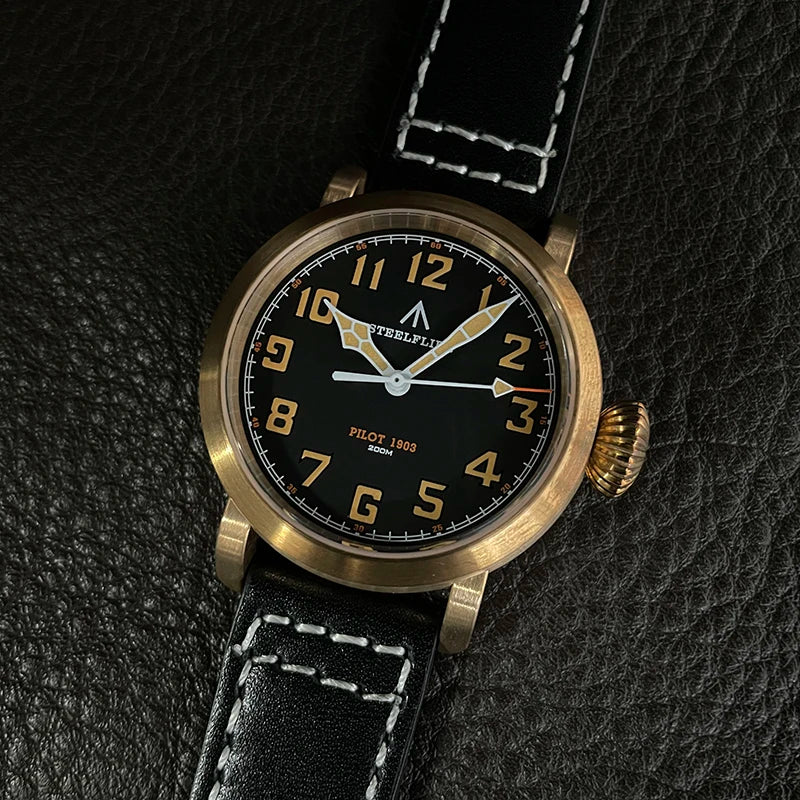 RBB 40mm Men's Bronze Pilot Quartz Wristwatch – 20ATM Waterproof, Luminous, Sapphire