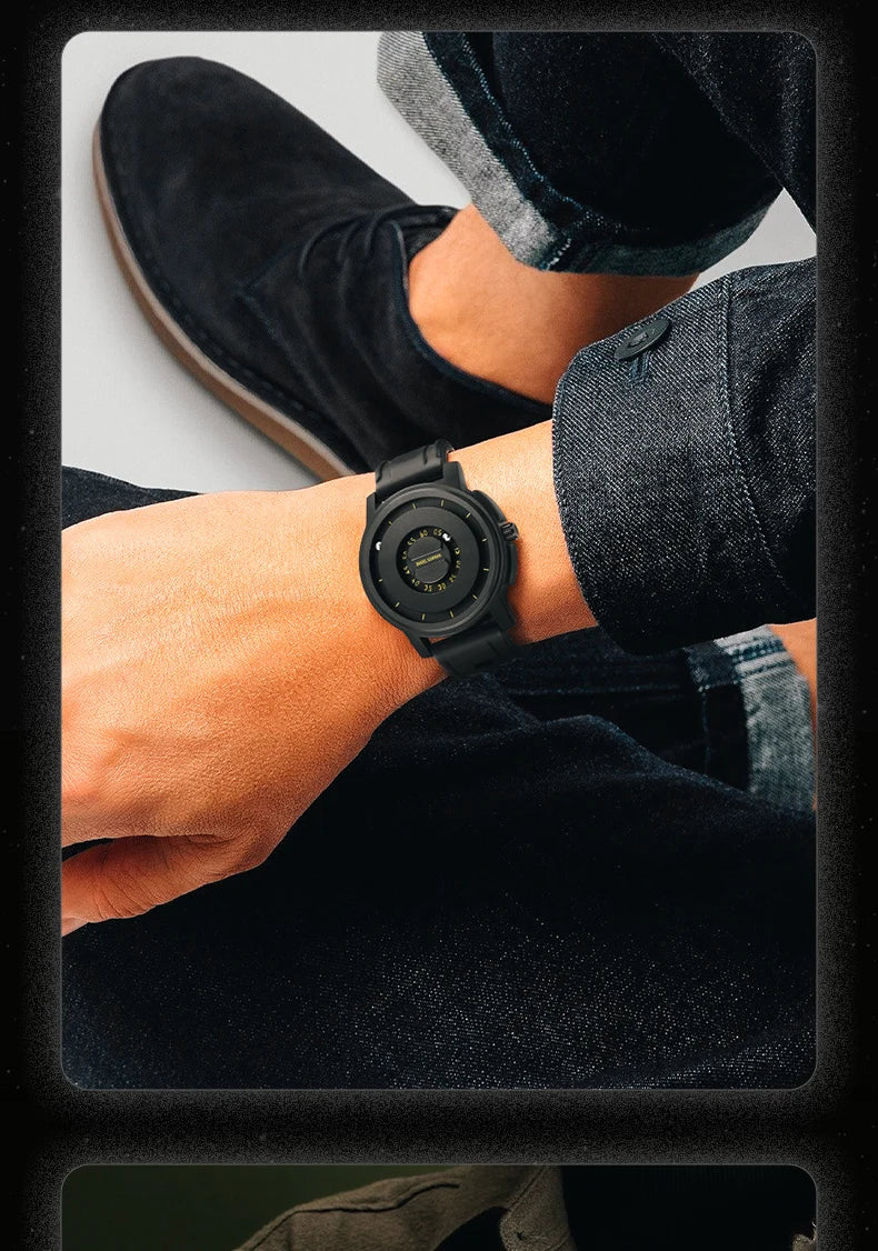 RBB New Men’s Black Stainless Steel Quartz Wristwatch – Magnetic Bead Pointer, Conceptual Dial, Casual Style