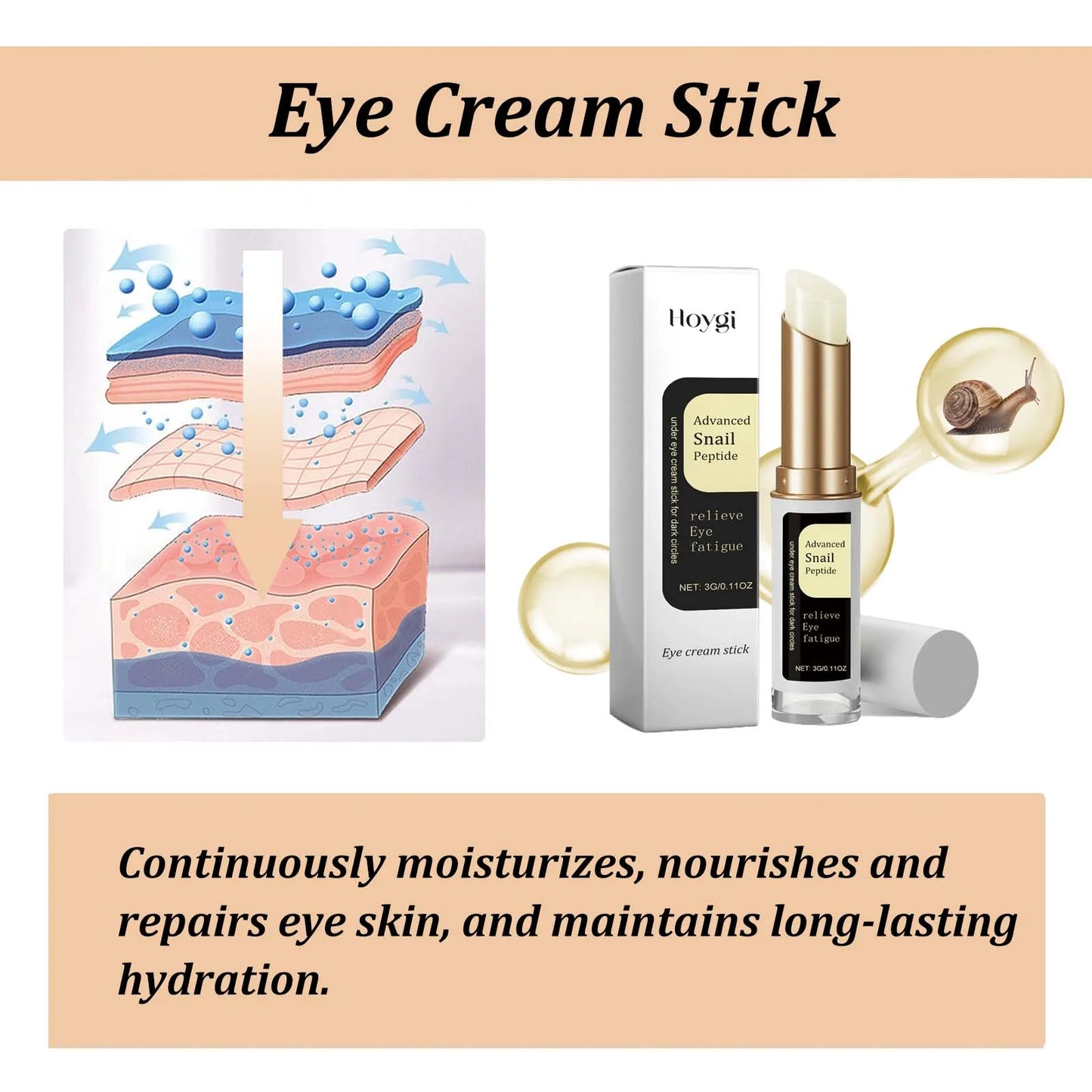 Snail Collagen Eye Cream Stick – Fade Fine Lines, Dark Circles & Puffiness, Firming & Moisturizing