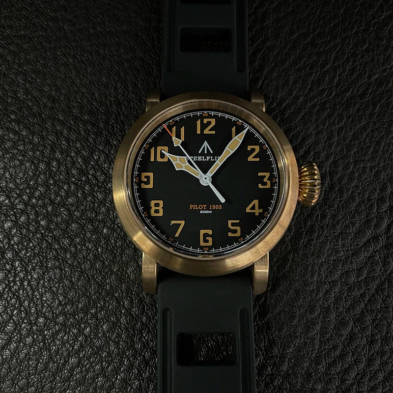 RBB 40mm Men's Bronze Pilot Quartz Wristwatch – 20ATM Waterproof, Luminous, Sapphire