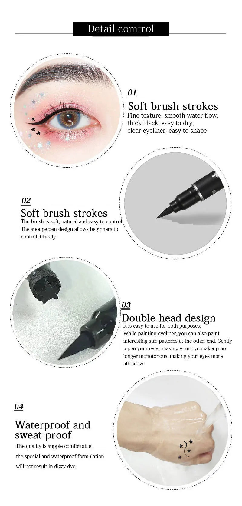 Double-Head Star Seal Eyeliner – Waterproof, Non-Smudge, Embellished Plum Eye Tail for Beginners