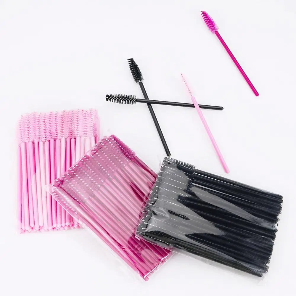 50Pcs Disposable Eyelash & Eyebrow Brushes – Soft Crystal Head Mascara Wands