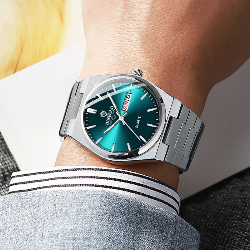 RBB Luxury Men's Quartz Watch – Waterproof Stainless Steel Sport Wristwatch with Date & Luminous Display + Gift Box